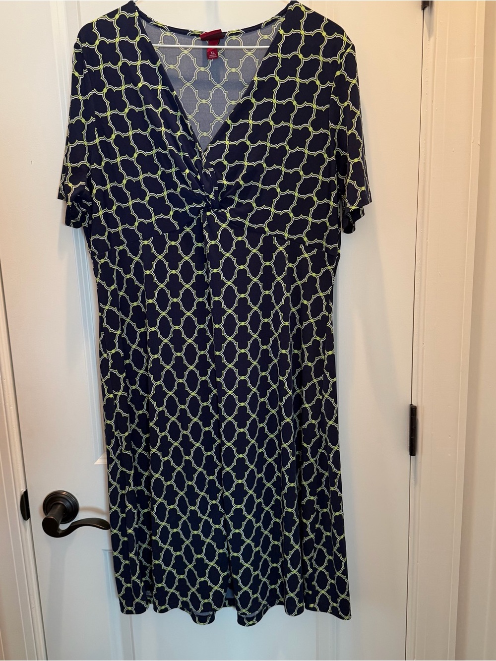 Merona Navy Midi Dress with Lime Trellis Print